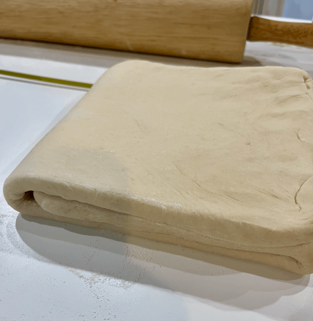Croissant dough folded in a letter fold